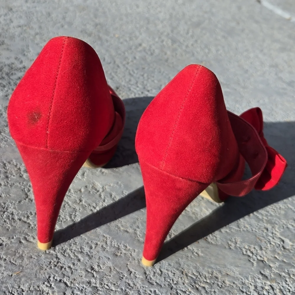 PazzCe Sz 9 Mary Jane Red Bow Heels Platform Pumps Ladies High Heeled